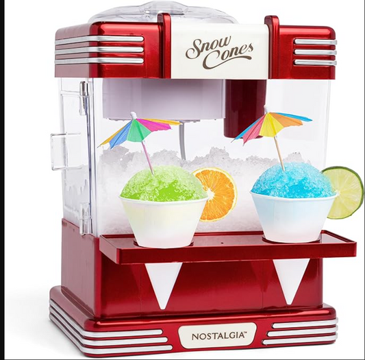 Nostalgia Snow Cone Shaved Ice Machine - Retro Table-Top Slushie Machine Makes 20 Icy Treats - Includes 2 Reusable Plastic Cups & Ice Scoop - Retro Red