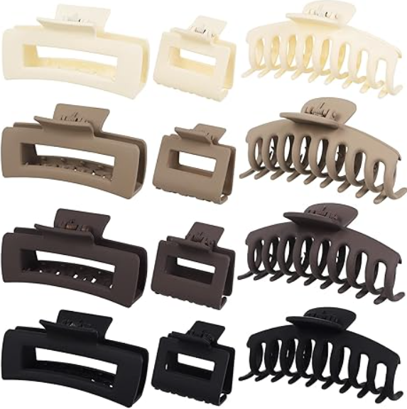 12 Pack Large Claw Clips for Thick Hair, 4inch Rectangle Hair Claw Clips Set, 2inch Small Square Hair Clips for Women, Non-slip Stylish Big Matte Banana Clips