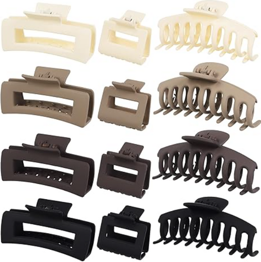 12 Pack Large Claw Clips for Thick Hair, 4inch Rectangle Hair Claw Clips Set, 2inch Small Square Hair Clips for Women, Non-slip Stylish Big Matte Banana Clips