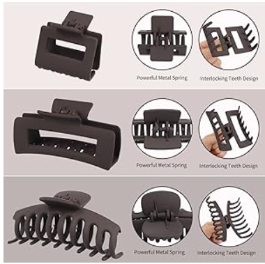 12 Pack Large Claw Clips for Thick Hair, 4inch Rectangle Hair Claw Clips Set, 2inch Small Square Hair Clips for Women, Non-slip Stylish Big Matte Banana Clips