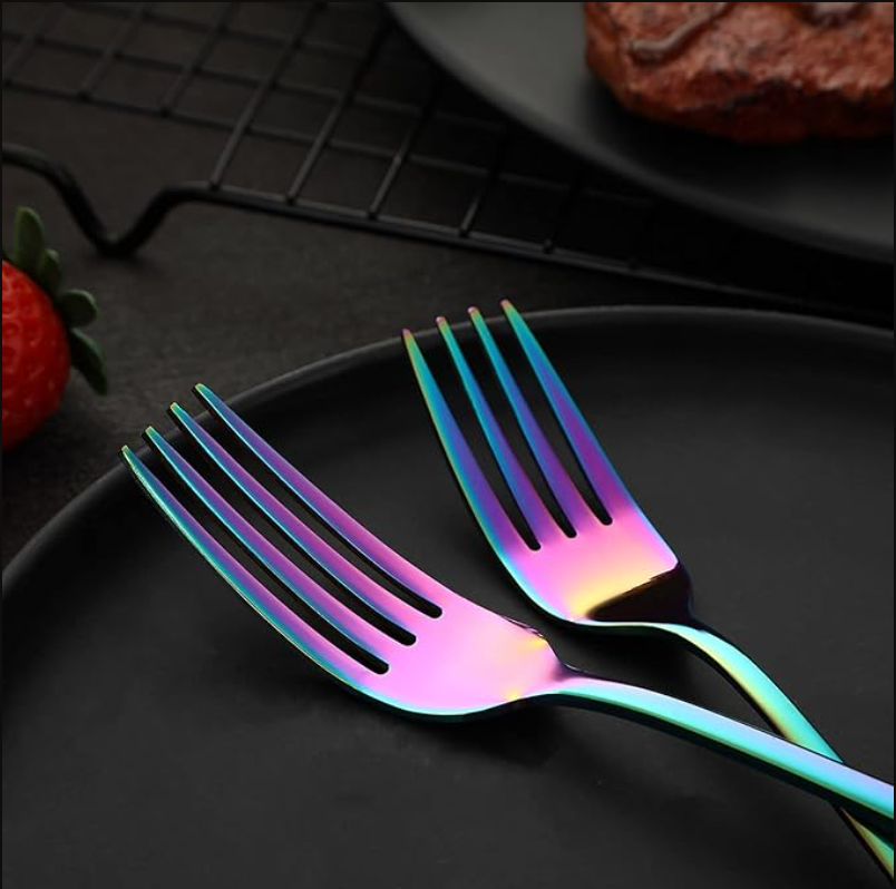 Rainbow Flatware Cutlery Silverware Set 20 Pieces, Stainless Steel Colourful Utensils, Tableware Set Service for 4, Include Knife/Fork/Spoon, Reusable, Mirror Polished, Dishwasher Safe