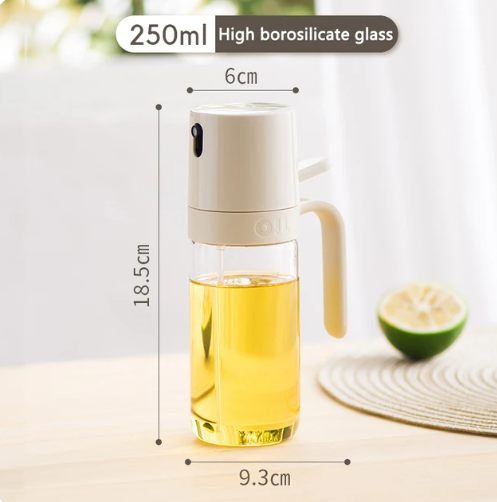 Oil Spray Bottle 250ml High Borosilicate Glass Cooking Oil Dispensers Olive Oil Sprayer Mister for Air Fryer Salad Baking.