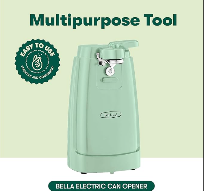 Electric Can Opener and Knife Sharpener, Multifunctional Jar and Bottle Opener with Removable Cutting Lever and Cord Storage, Stainless Steel Blade, Sage