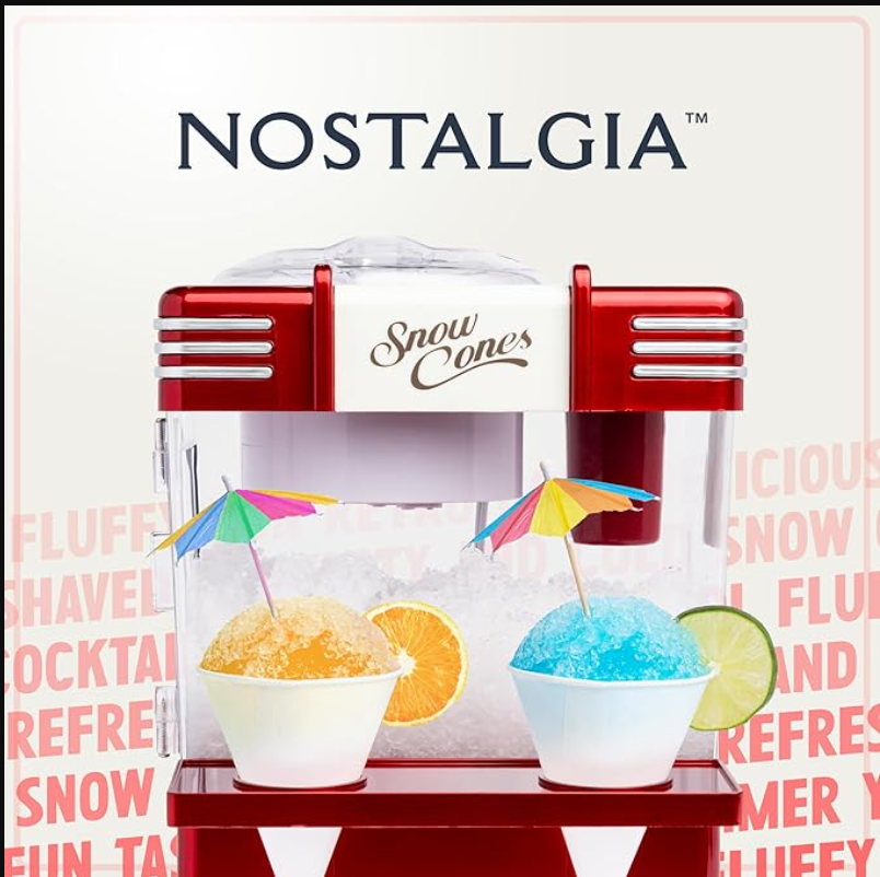 Nostalgia Snow Cone Shaved Ice Machine - Retro Table-Top Slushie Machine Makes 20 Icy Treats - Includes 2 Reusable Plastic Cups & Ice Scoop - Retro Red