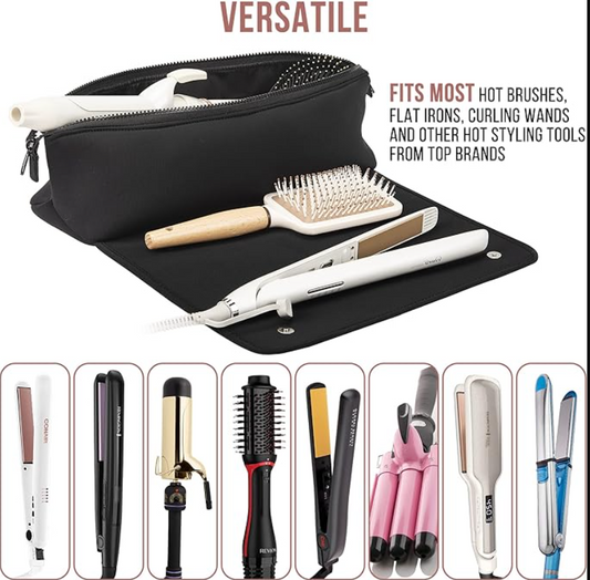 Hair Tools Travel Bag and Heat Resistant Mat for Flat Irons, Straighteners, Curling Iron, and Haircare Accessories, 2-in-1 design, with Interior Pockets, Portable Organizer