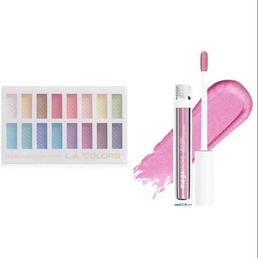 COLORS 16 Color 1.02 Ounce Eyeshadow Palette & wet n wild Hyaluronic Acid Mega Slicks Sinless Lip Gloss