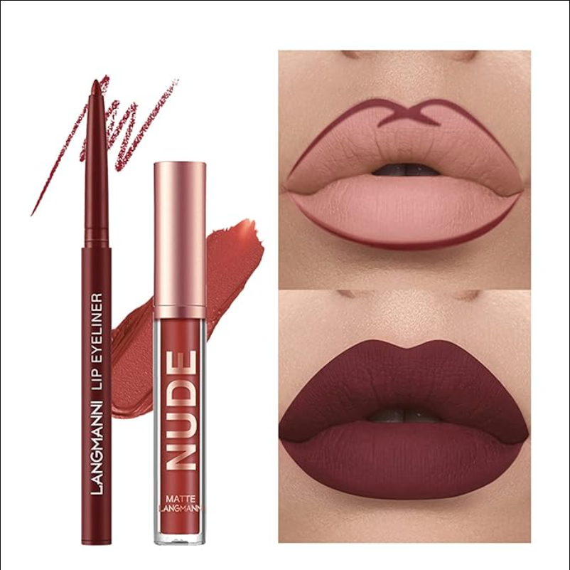 12Pcs Matte Liquid Lipstick + Lip Liner Pens Set, One Step Lips Makeup Kits Pigment Velvety Nude Lip Stain Waterproof Long Wear Lip Gloss Make up Gift Set