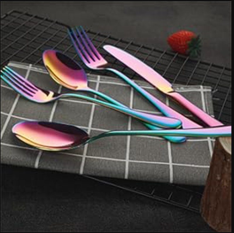 Rainbow Flatware Cutlery Silverware Set 20 Pieces, Stainless Steel Colourful Utensils, Tableware Set Service for 4, Include Knife/Fork/Spoon, Reusable, Mirror Polished, Dishwasher Safe