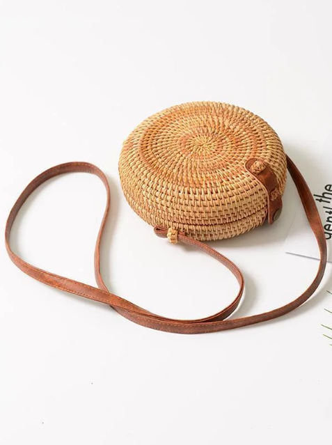 Round Crossbody Shoulder Bag for Ladies Rattan Handmade Knitted Small  Purse