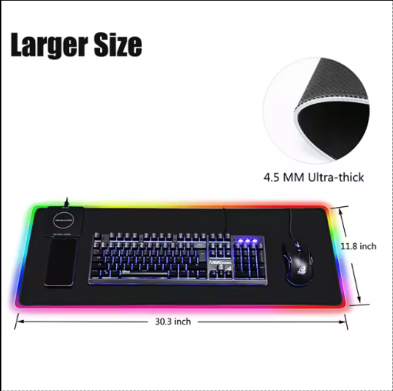 LED Light Wireless Charging Mouse Pad Gaming Large Size Mouse Pad Rgb Computer Accessories/gaming Gift OEM ODM Custom Tigerwings