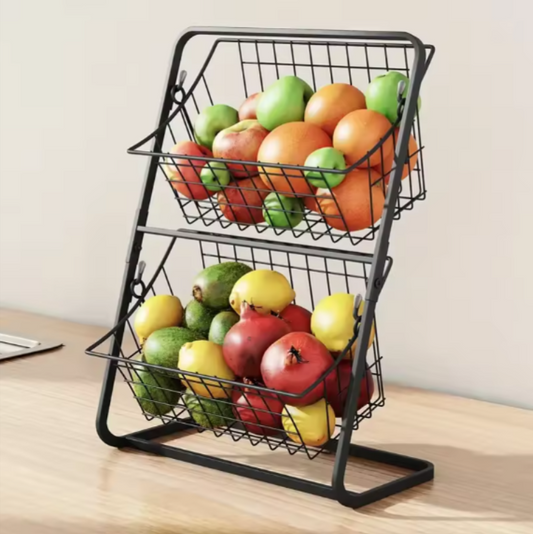 Modern 2-Tier Black Wire Basket Organizer Versatile Metal Countertop Storage for Fruit Spices Home Essentials