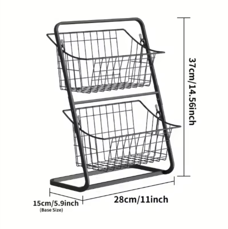 Modern 2-Tier Black Wire Basket Organizer Versatile Metal Countertop Storage for Fruit Spices Home Essentials