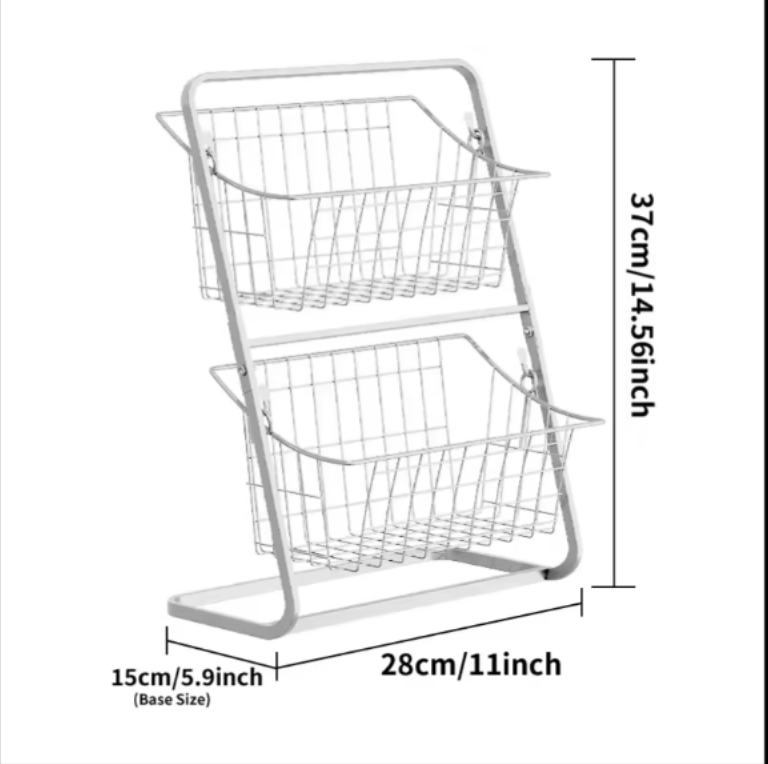 Modern 2-Tier Black Wire Basket Organizer Versatile Metal Countertop Storage for Fruit Spices Home Essentials