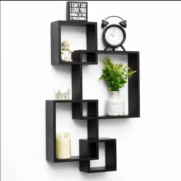 Modern Wood hanging Decor Home Accessories Organizer 4 Square cube Intersecting Wall Mounted Floating Storage Shelf Wall Shelf