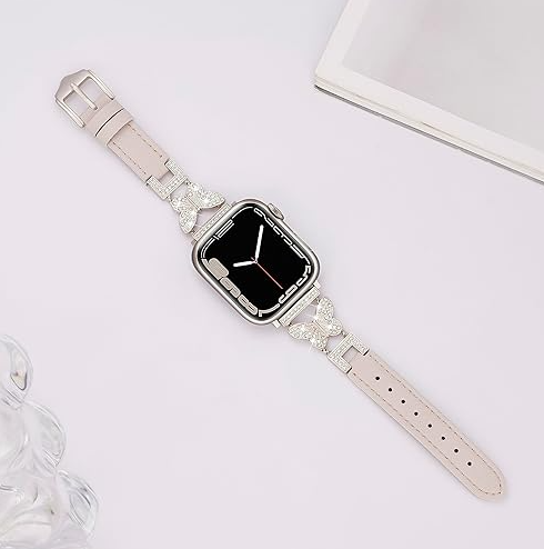 Apple Watch Women, Luxury Leather Band Compatible with Apple Watch Women 38mm 40mm 41mm Series 8 SE 7 6 5 4 3 2 1, Classic Slim Leather Strap with Metal Buckle for iWatch