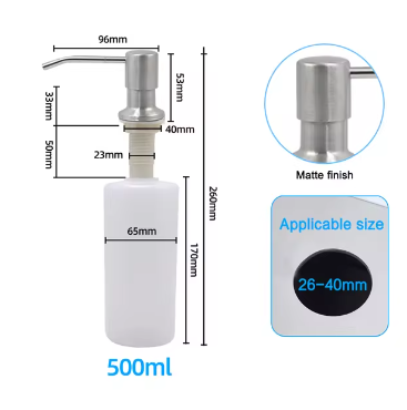 Kitchen Sink Liquid Soap Dispenser Pump Stainless Steel 500ML Liquid Soap Bottle Sink Mount Hand Pressure Soap Dispenser Bottle