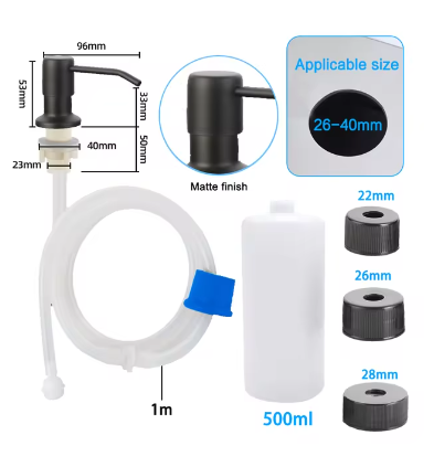 Kitchen Sink Liquid Soap Dispenser Pump Stainless Steel 500ML Liquid Soap Bottle Sink Mount Hand Pressure Soap Dispenser Bottle