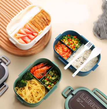 Single Double-layer Lunch Box Portable Compartment Fruit Food Box Microwave Lunch Box With Fork And Spoon Picnic Fresh Box