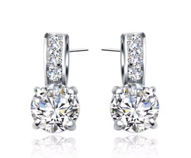 925 Sterling Silver Color Bridal Jewelry Set Classic Cubic Zircon Crystal Pendant Necklace Stud Earrings for Women Girls Gift