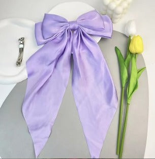 Wholesale Hot Selling Big Bow Spring Hair Clips Plain Color Stain Fabric Long Ribbon Hair Bows Accessories For Women