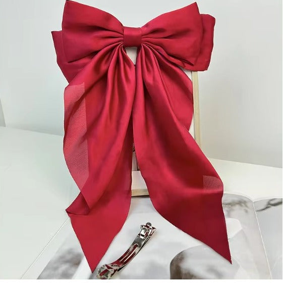 Wholesale Hot Selling Big Bow Spring Hair Clips Plain Color Stain Fabric Long Ribbon Hair Bows Accessories For Women