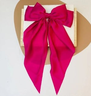 Wholesale Hot Selling Big Bow Spring Hair Clips Plain Color Stain Fabric Long Ribbon Hair Bows Accessories For Women